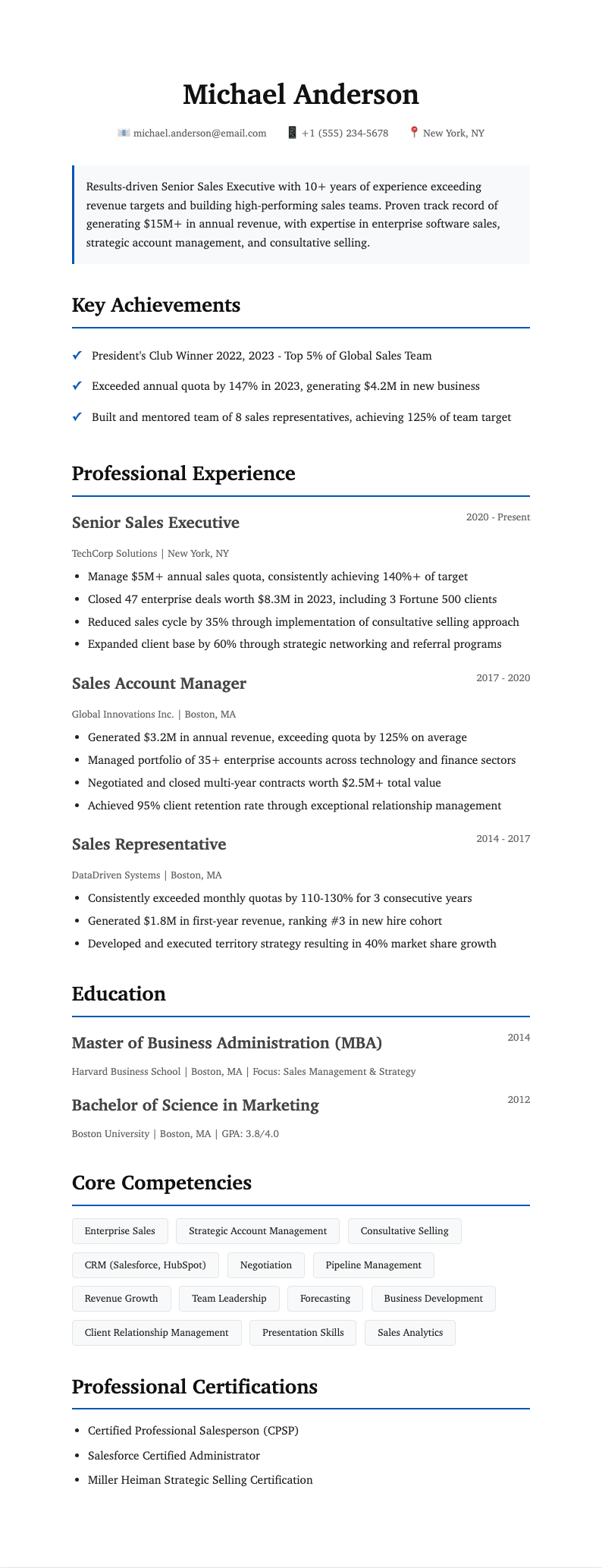 Classic professional sales resume
